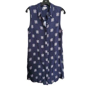 Splendid Blue Sleeveless Button Down Front Geometric Print Shift Shirt Dress Sm